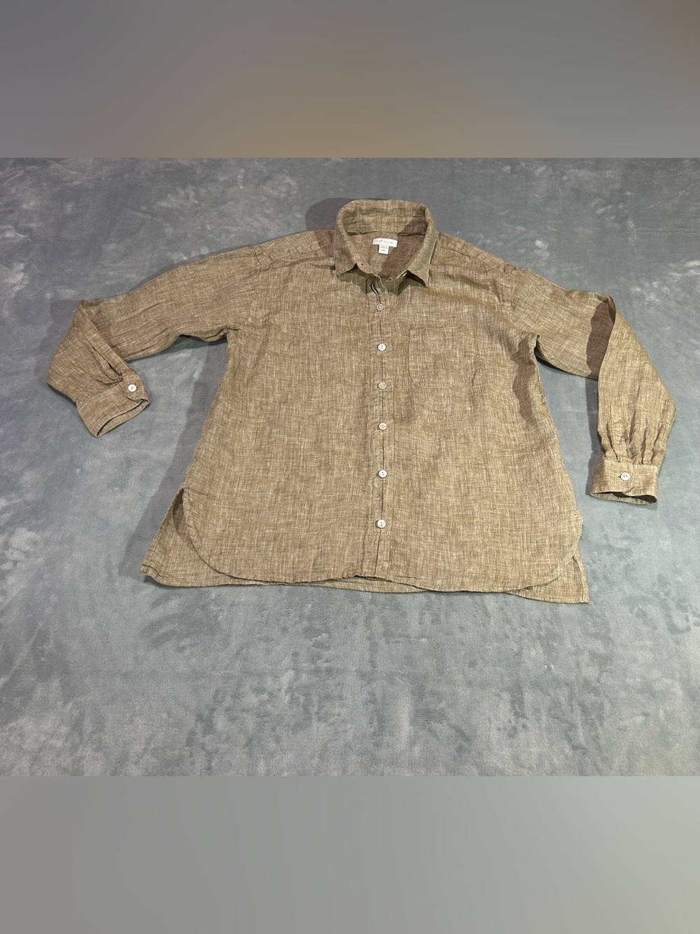 J Jill Love Linen Brown Tan Button Down Shirt 100% Linen-size S